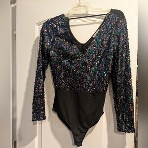 Charlotte Russe Black and Iridescent Sequin Top